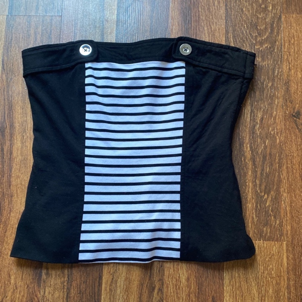 White House Black Market Black Strapless Top with White & Black Stripes
